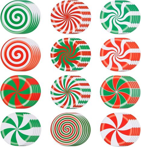 FOBSME 60 Pcs Christmas Peppermint Candies Cutouts 5.91 Inch Peppermint Candy Bulletin Board Cutouts Round Paper Candy Die-Cuts Candyland Classroom Decorations for Xmas Winter Holiday Decor,12 Styles in Saudi Arabia