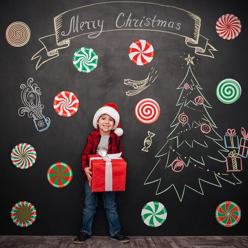 FOBSME 60 Pcs Christmas Peppermint Candies Cutouts 5.91 Inch Peppermint Candy Bulletin Board Cutouts Round Paper Candy Die-Cuts Candyland Classroom Decorations for Xmas Winter Holiday Decor,12 Styles in Saudi Arabia