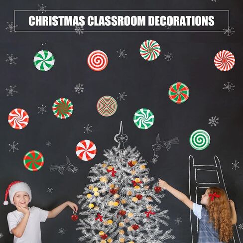 FOBSME 60 Pcs Christmas Peppermint Candies Cutouts 5.91 Inch Peppermint Candy Bulletin Board Cutouts Round Paper Candy Die-Cuts Candyland Classroom Decorations for Xmas Winter Holiday Decor,12 Styles in Saudi Arabia