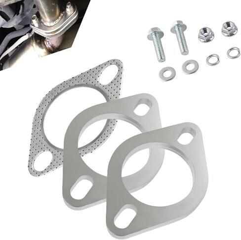 2 PCS Car Exhaust Flange Gasket, Stainless Steel 2 Exhaust Bolts and Nuts Kit, 2.5" High Temperature Catalytic Converter Gasket, Exhaust Flange Repair Kit Universal for Most Car (Silver) in Kuwait