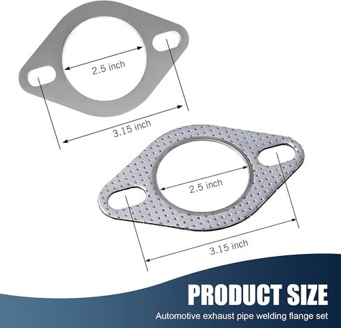 2 PCS Car Exhaust Flange Gasket, Stainless Steel 2 Exhaust Bolts and Nuts Kit, 2.5" High Temperature Catalytic Converter Gasket, Exhaust Flange Repair Kit Universal for Most Car (Silver) in Kuwait