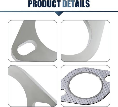 2 PCS Car Exhaust Flange Gasket, Stainless Steel 2 Exhaust Bolts and Nuts Kit, 2.5" High Temperature Catalytic Converter Gasket, Exhaust Flange Repair Kit Universal for Most Car (Silver) in Kuwait