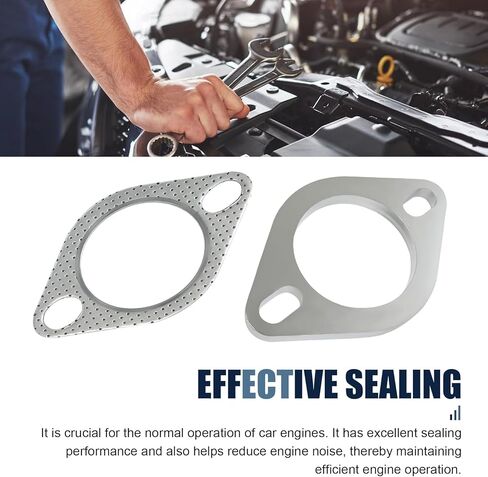 2 PCS Car Exhaust Flange Gasket, Stainless Steel 2 Exhaust Bolts and Nuts Kit, 2.5" High Temperature Catalytic Converter Gasket, Exhaust Flange Repair Kit Universal for Most Car (Silver) in Kuwait