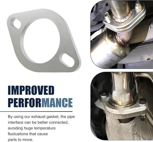 2 PCS Car Exhaust Flange Gasket, Stainless Steel 2 Exhaust Bolts and Nuts Kit, 2.5" High Temperature Catalytic Converter Gasket, Exhaust Flange Repair Kit Universal for Most Car (Silver) in Kuwait