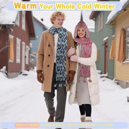 Aeelike Crochet Kit for Beginners Adults, Learn to Make Crochet Hooded Scarf with Soft Yarns Crochet Hooks Size E/4 G/6 Detailed Instructions, Easy Crocheting Starter Kits, Blue in Saudi Arabia