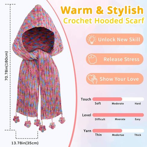 Aeelike Crochet Kit for Beginners Adults, Learn to Make Crochet Hooded Scarf with Soft Yarns Crochet Hooks Size E/4 G/6 Detailed Instructions, Easy Crocheting Starter Kits, Blue in Saudi Arabia
