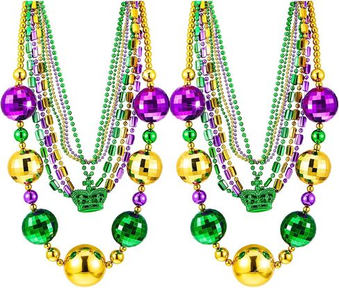 مجموعتان من قلادات خرز ماردي جرا جامبو 50 انش و10 قطع متنوعة من قلادات الخرز المعدني لتزيين حفلات ماردي جراس للمهرجانات والاحتفالات والكرنفالات in Kuwait