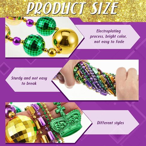 مجموعتان من قلادات خرز ماردي جرا جامبو 50 انش و10 قطع متنوعة من قلادات الخرز المعدني لتزيين حفلات ماردي جراس للمهرجانات والاحتفالات والكرنفالات in Kuwait