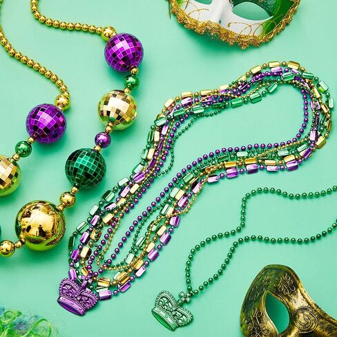 مجموعتان من قلادات خرز ماردي جرا جامبو 50 انش و10 قطع متنوعة من قلادات الخرز المعدني لتزيين حفلات ماردي جراس للمهرجانات والاحتفالات والكرنفالات in Kuwait