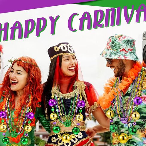 مجموعتان من قلادات خرز ماردي جرا جامبو 50 انش و10 قطع متنوعة من قلادات الخرز المعدني لتزيين حفلات ماردي جراس للمهرجانات والاحتفالات والكرنفالات in Kuwait