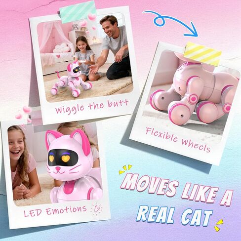 PRANITE Robot Cat, Remote Control Robot Toys for Kids, Interactive Kitty with Programmable, Dance, Touch Sensor, USB Rechargeable Smart Pet Cat for Girls' Birthday in Saudi Arabia