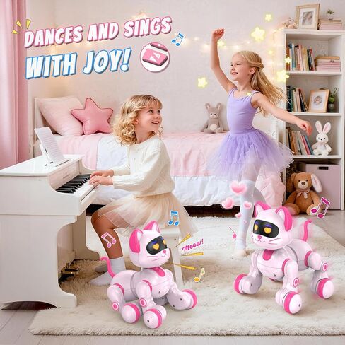 PRANITE Robot Cat, Remote Control Robot Toys for Kids, Interactive Kitty with Programmable, Dance, Touch Sensor, USB Rechargeable Smart Pet Cat for Girls' Birthday in Saudi Arabia
