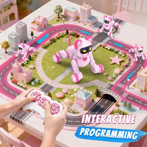 PRANITE Robot Cat, Remote Control Robot Toys for Kids, Interactive Kitty with Programmable, Dance, Touch Sensor, USB Rechargeable Smart Pet Cat for Girls' Birthday in Saudi Arabia