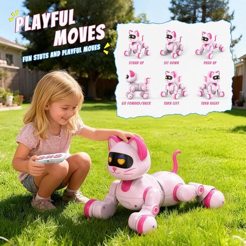 PRANITE Robot Cat, Remote Control Robot Toys for Kids, Interactive Kitty with Programmable, Dance, Touch Sensor, USB Rechargeable Smart Pet Cat for Girls' Birthday in Saudi Arabia