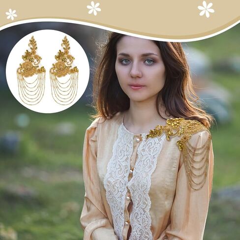 FINGERINSPIRE 1 زوج مطرز بأحجار الراين زين الزينة للملابس الذهب الكتفية بقع الكتف الخياطة حجر الراين مطرز شرابة زين لفستان الزفاف DIY الملحقات in Kuwait
