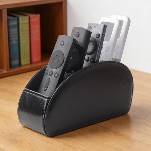 Remote Control Holder, PU Leather Remote Caddy Desktop Organizer with 5 Spacious Compartments for TV Remotes/Media Controllers/Office Supplies(Black) in Kuwait