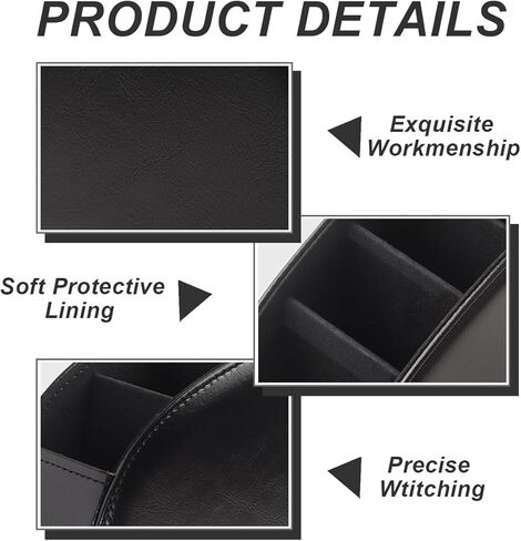 Remote Control Holder, PU Leather Remote Caddy Desktop Organizer with 5 Spacious Compartments for TV Remotes/Media Controllers/Office Supplies(Black) in Kuwait