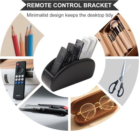 Remote Control Holder, PU Leather Remote Caddy Desktop Organizer with 5 Spacious Compartments for TV Remotes/Media Controllers/Office Supplies(Black) in Kuwait
