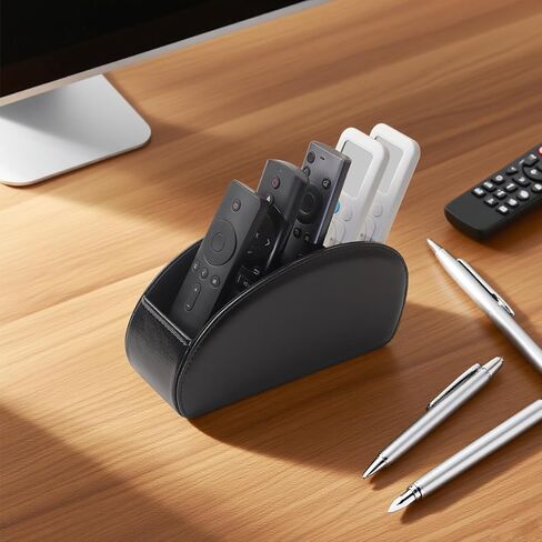Remote Control Holder, PU Leather Remote Caddy Desktop Organizer with 5 Spacious Compartments for TV Remotes/Media Controllers/Office Supplies(Black) in Kuwait