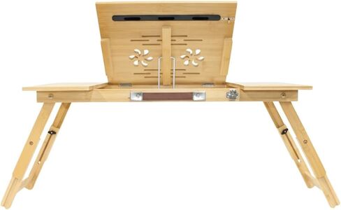 WoodNest - مكتب لاب توب من الخيزران، مكتب كمبيوتر محمول، محطة عمل محمولة، زاوية ارتفاع قابلة للتعديل، صينية قابلة للطي لأرضية الأريكة والسرير، درج مع إغلاق مغناطيسي، لوحة ماوس، فتحة هاتف، مقبض جلدي. in Kuwait