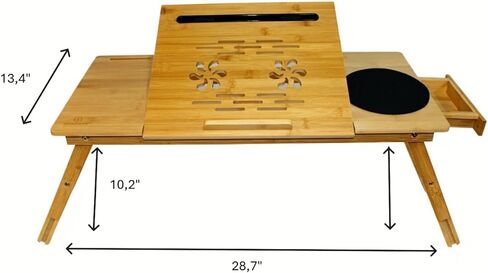 WoodNest - مكتب لاب توب من الخيزران، مكتب كمبيوتر محمول، محطة عمل محمولة، زاوية ارتفاع قابلة للتعديل، صينية قابلة للطي لأرضية الأريكة والسرير، درج مع إغلاق مغناطيسي، لوحة ماوس، فتحة هاتف، مقبض جلدي. in Kuwait