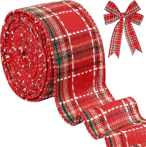 Tenn Well Buffalo Plaid Ribbon, 9.8 Yards 2.5 inch Red and Green Plaid Christmas Ribbon Wired for Christmas Tree, Bow Making, Wreath Making, Holiday Decoration in Saudi Arabia