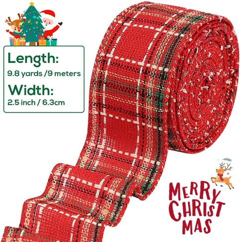 Tenn Well Buffalo Plaid Ribbon, 9.8 Yards 2.5 inch Red and Green Plaid Christmas Ribbon Wired for Christmas Tree, Bow Making, Wreath Making, Holiday Decoration in Saudi Arabia
