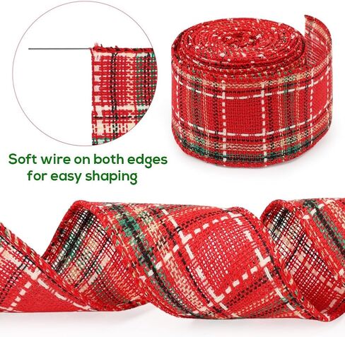 Tenn Well Buffalo Plaid Ribbon, 9.8 Yards 2.5 inch Red and Green Plaid Christmas Ribbon Wired for Christmas Tree, Bow Making, Wreath Making, Holiday Decoration in Saudi Arabia