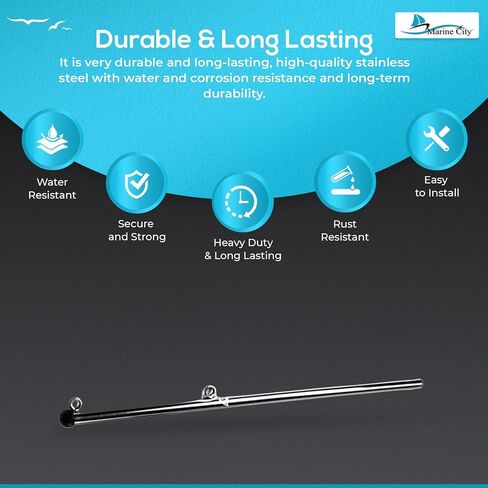 MARINE CITY 316 Stainless Steel Rail Mount Flag Staff Pole - Bright Polished Finish, 32 Inches - Ideal for Boats, Yachts, Marines, RVs, Fishing Boats in Saudi Arabia