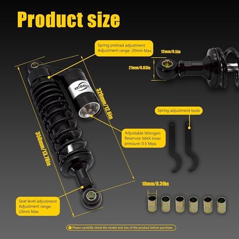 Universal 320mm Shock Absorber, Damping System for Street Bikes, Go Karts, Scooters & ATVs, Motorcycle Rear Suspension Upgrade,BLACK in Saudi Arabia
