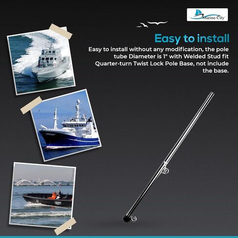 MARINE CITY 316 Stainless Steel Rail Mount Flag Staff Pole - Bright Polished Finish, 32 Inches - Ideal for Boats, Yachts, Marines, RVs, Fishing Boats in Saudi Arabia