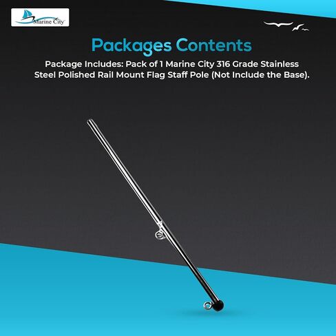MARINE CITY 316 Stainless Steel Rail Mount Flag Staff Pole - Bright Polished Finish, 32 Inches - Ideal for Boats, Yachts, Marines, RVs, Fishing Boats in Saudi Arabia