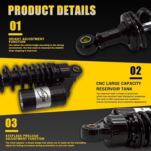 Universal 320mm Shock Absorber, Damping System for Street Bikes, Go Karts, Scooters & ATVs, Motorcycle Rear Suspension Upgrade,BLACK in Saudi Arabia