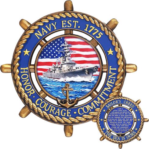عملة LParkin US Navy Challenge مع Sailor's Creed، عملة بحرية أمريكية مزدوجة الجوانب مقاس 2.36 بوصة، هدية عسكرية تذكارية للمحاربين القدامى والبحارة وهواة الجمع in Saudi Arabia