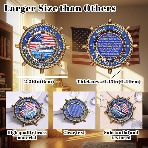 عملة LParkin US Navy Challenge مع Sailor's Creed، عملة بحرية أمريكية مزدوجة الجوانب مقاس 2.36 بوصة، هدية عسكرية تذكارية للمحاربين القدامى والبحارة وهواة الجمع in Saudi Arabia