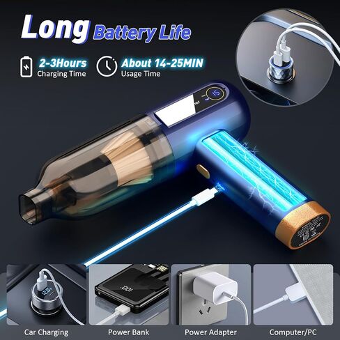 Car Vacuum Cleaner, 15000PA Mini Portable Handheld Car Vacuum Rechargeable Dust Buster, Wireless Air Blower, LED Display Powerful Cordless Vacuum Cleaner for Home Pet Hair Office in Saudi Arabia