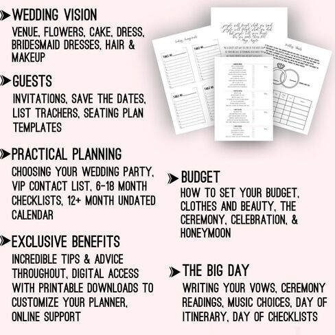 Wedding Planner Book and Organizer for Bride - Perfect Engagement Gift for Newly Engaged - Future Mrs Wedding Planning Binder with Rose Gold Accents, Tabs, Checklists - Bride to Be Gift in Kuwait