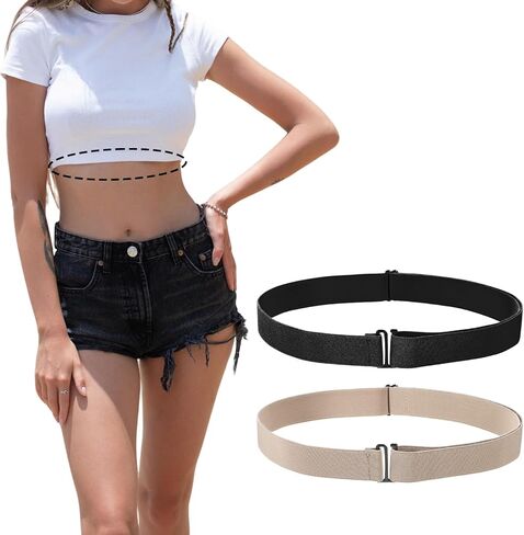 2 PCS Elastic Crop Tuck Band Women, Lightweight Adjustable Band for Crop Tops, Invisible Shirt Tuck Band for Cropping Shirts Women Jeans Pants Dresses Change the Style of Your Tops(Black, Khaki) in Saudi Arabia