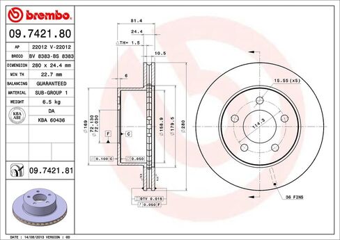 Brembo 09.7421.81 UV Coated vented Front Brake Rotor JEEP/JEEP (BJC) OE# 52008440 in Saudi Arabia