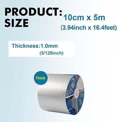 شريط بوتيل من الألومنيوم المقاوم للماء في الهواء الطلق، 3.94 بوصة × 16.4 قدم × 5/128 بوصة، شريط مانع للتسرب RV/البحرية، إيقاف تسرب سقف العربة، إصلاح ورقة التسقيف، ختم القارب، مقاوم للطقس ومتين in Kuwait