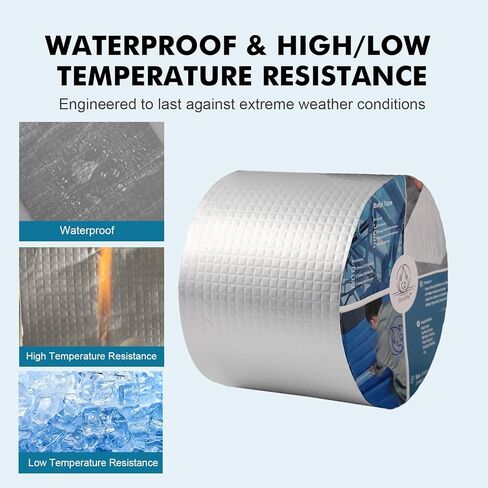 شريط بوتيل من الألومنيوم المقاوم للماء في الهواء الطلق، 3.94 بوصة × 16.4 قدم × 5/128 بوصة، شريط مانع للتسرب RV/البحرية، إيقاف تسرب سقف العربة، إصلاح ورقة التسقيف، ختم القارب، مقاوم للطقس ومتين in Kuwait