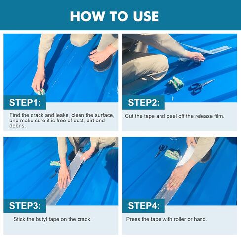 شريط بوتيل من الألومنيوم المقاوم للماء في الهواء الطلق، 3.94 بوصة × 16.4 قدم × 5/128 بوصة، شريط مانع للتسرب RV/البحرية، إيقاف تسرب سقف العربة، إصلاح ورقة التسقيف، ختم القارب، مقاوم للطقس ومتين in Kuwait