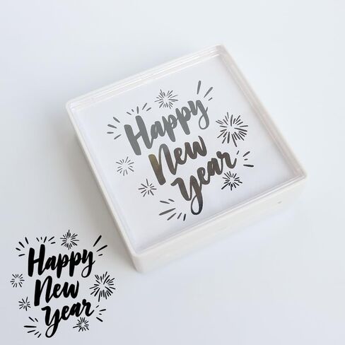 ختم التحبير الذاتي Happy New Year، ختم بلاستيكي 2.0 بوصة × 2.0 بوصة مع حبر أسود لبطاقات التهنئة، ختم العطلات، الاحتفال، المخطط، المجلة، سجل القصاصات، الحرف اليدوية in Kuwait