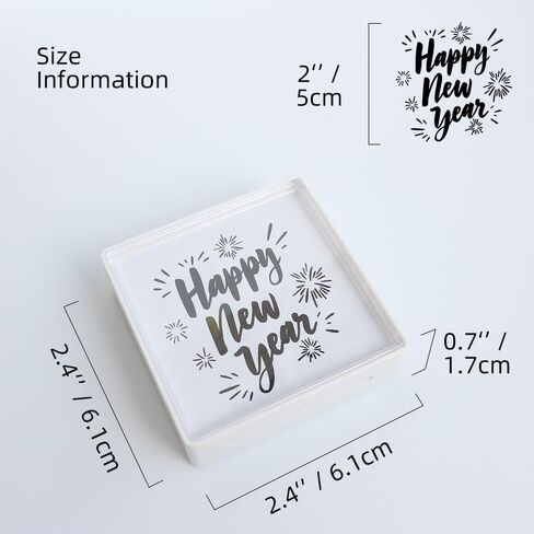 ختم التحبير الذاتي Happy New Year، ختم بلاستيكي 2.0 بوصة × 2.0 بوصة مع حبر أسود لبطاقات التهنئة، ختم العطلات، الاحتفال، المخطط، المجلة، سجل القصاصات، الحرف اليدوية in Kuwait
