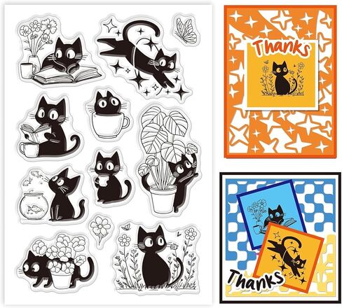 Lovely Black Cat Clear Stamps Leaf Flower Fish Butterfly Silicone Clear Stamp Seals Cartoon Animals Transparent Stamps for DIY Scrapbooking Cards Making Photo Album Journal in Saudi Arabia