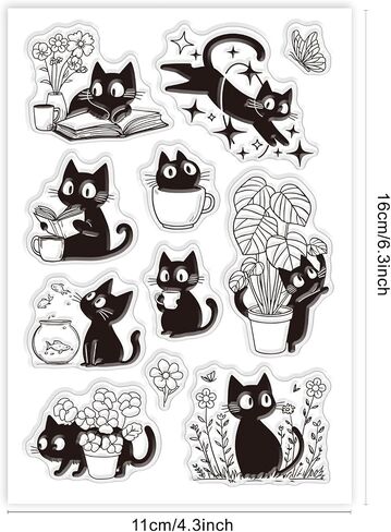 Lovely Black Cat Clear Stamps Leaf Flower Fish Butterfly Silicone Clear Stamp Seals Cartoon Animals Transparent Stamps for DIY Scrapbooking Cards Making Photo Album Journal in Saudi Arabia