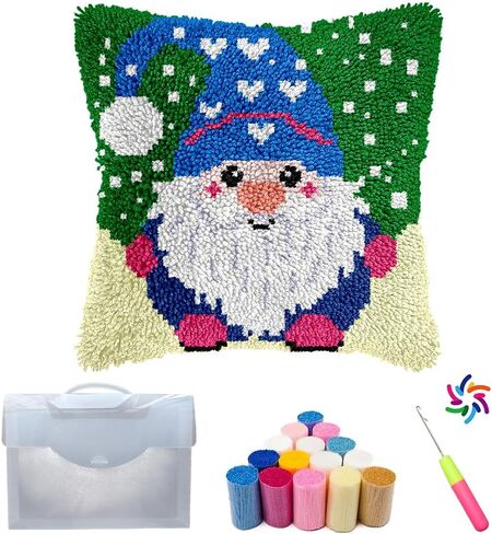 مجموعة خطاف مزلاج جنوم من Cozykeke، مجموعة غطاء وسادة DIY مع قماش مطبوع مسبقًا للبالغين والمبتدئين، مناسبة لديكور المنزل وهدية المهرجانات 17 * 17 بوصة (BX1812) in Kuwait