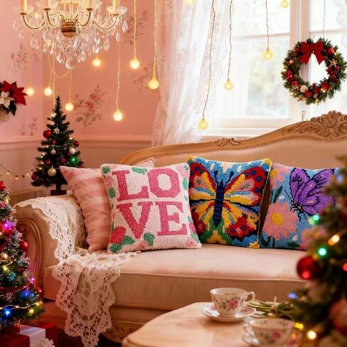 Miaceito Pre-Printed Love Latch Hook Kits for Adults Beginners, DIY Latch Hook Pillow Kits Includes Wooden Hook to Make 17x17 Inch Home furnishings Sofa Decoration in Saudi Arabia