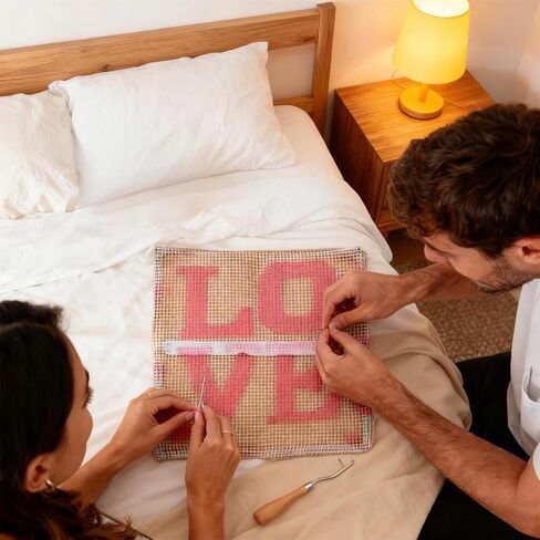 Miaceito Pre-Printed Love Latch Hook Kits for Adults Beginners, DIY Latch Hook Pillow Kits Includes Wooden Hook to Make 17x17 Inch Home furnishings Sofa Decoration in Saudi Arabia