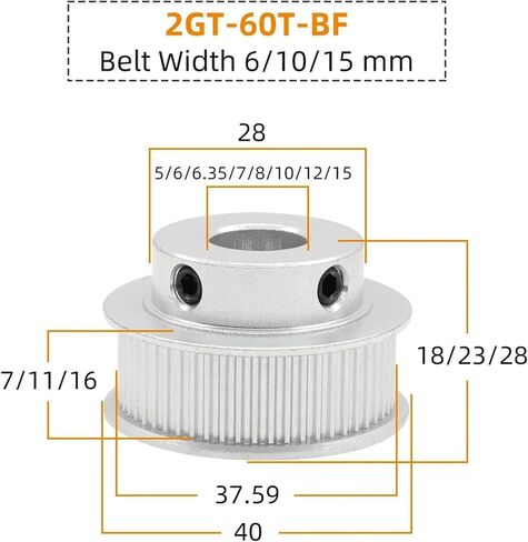 بكرة توقيت 2GT 60T 65T مسافة أسنان مقوسة دائرية 2 مم عرض 5-12 مم تتحمل 5-14 قطعة واحدة (5 مم، عرض الحزام 65T 6 مم) in Saudi Arabia